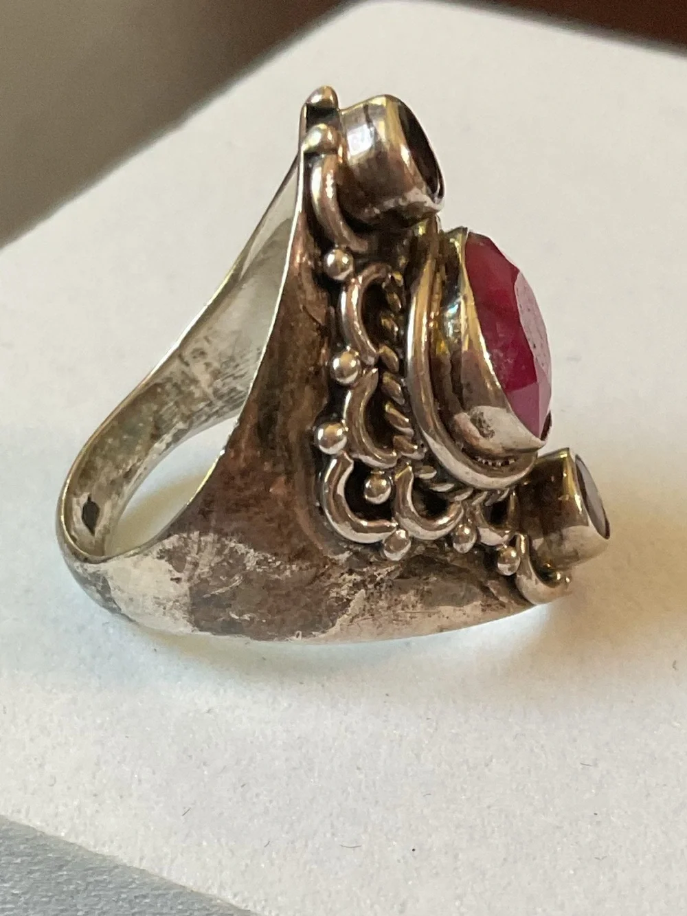 Vintage Sterling Silver Ruby Multi Gemstone Boho Ring Size 6